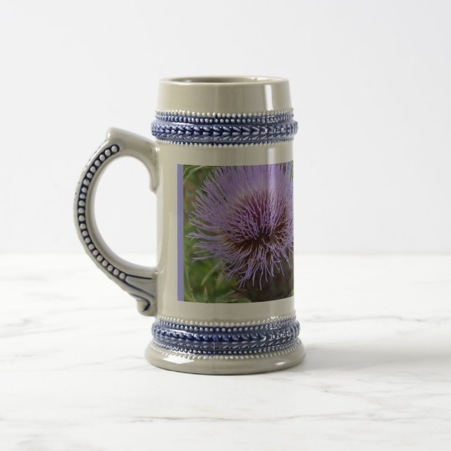 Lavender-Blue Thistle "Wet Your Whistle" Beer Stein (Left)