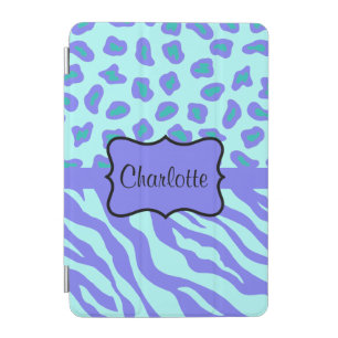 Lavender Blue Zebra Leopard Skin Name Personalized iPad Mini Cover