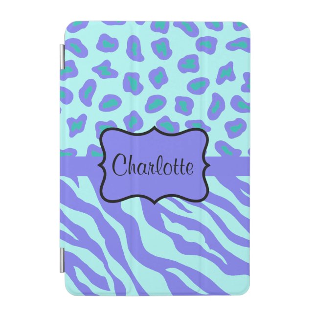 Lavender Blue Zebra Leopard Skin Name Personalized iPad Mini Cover (Front)