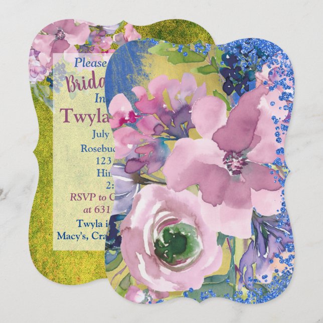 Lavender Blues Watercolor Floral Bridal Shower Invitation (Front/Back)