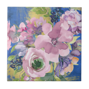 Lavender Blues Watercolor Floral Ceramic Tile