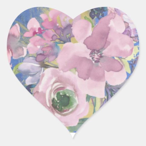 Lavender Blues Watercolor Floral Glitter Heart Sticker