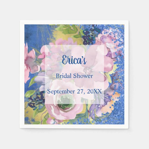 Lavender Blues Watercolor Floral Glitter Napkins