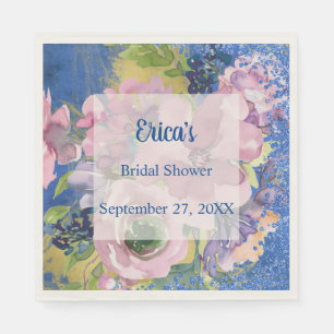 Lavender Blues Watercolor Floral Glitter Napkins