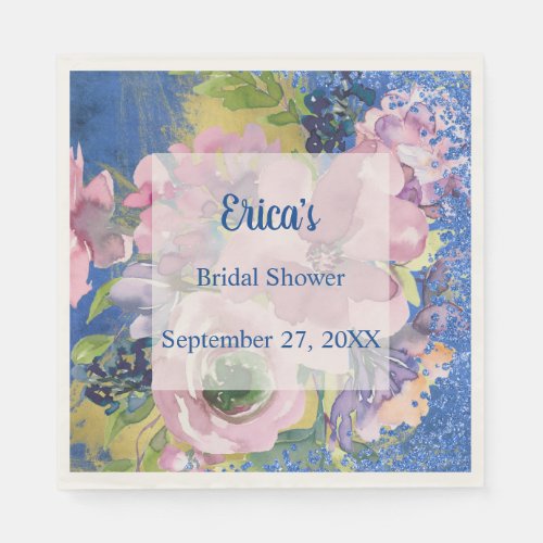 Lavender Blues Watercolor Floral Glitter Napkins