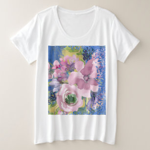 Lavender Blues Watercolor Floral Glitter Plus Size T-Shirt