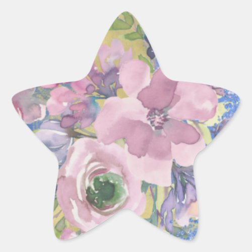 Lavender Blues Watercolor Floral Glitter Star Sticker