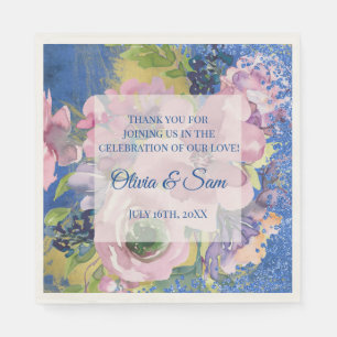 Lavender Blues Watercolor Floral Glitter Wedding Napkins