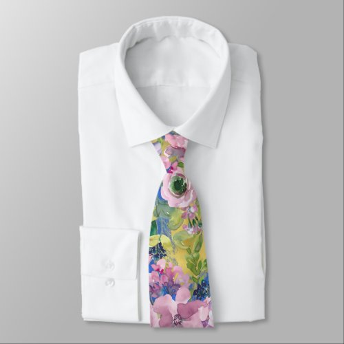 Lavender Blues Watercolor Floral Neck Tie