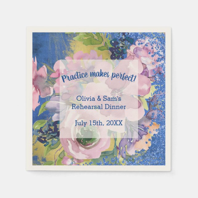 Lavender Blues Watercolor Floral Rehearsal Dinner Napkins (Front)
