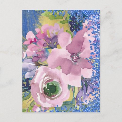 Lavender Blues Watercolor Floral Save the Date Postcard
