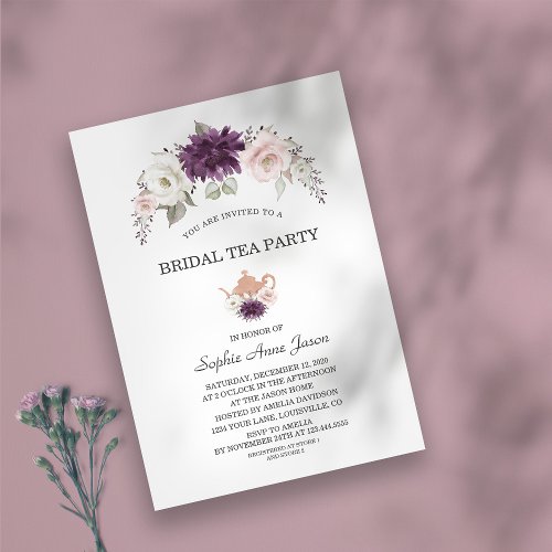 Lavender Blush Floral Bridal Shower Tea Party Invitation