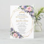 Lavender Blush Floral Geometric 16th Quinceañera  Invitation (Standing Front)
