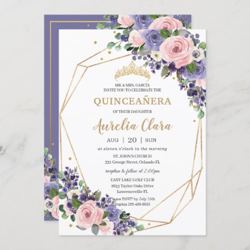 Lavender Blush Floral Geometric 16th Quinceaera  Invitation