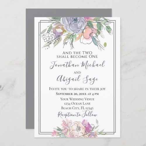Lavender Blush Floral Grey Frame Christian Wedding Invitation