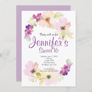 Lavender Blush Floral Sweet 16 Invitation