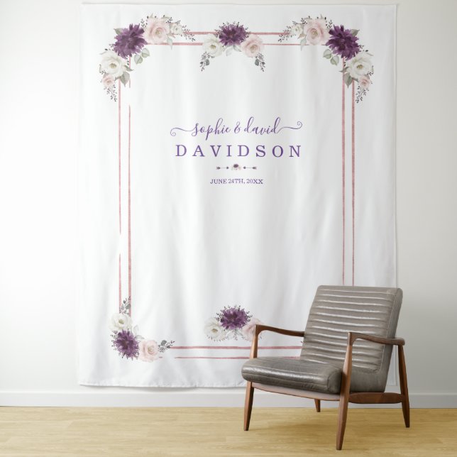 Lavender Blush Floral Wedding Gold Photo Booth Tapestry (In Situ)