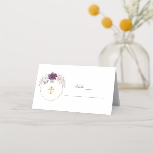 Lavender Blush Flowers Gold Baptism Table Number   Place Card