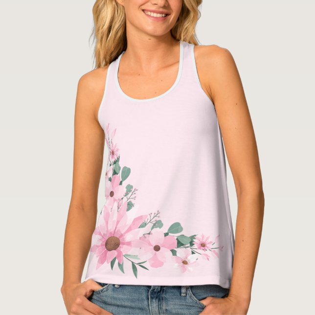 Lavender Blush, Pink Floral Women's Tank Top (Front)