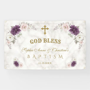 Lavender Blush Pink Flowers Baptism Welcome Sign