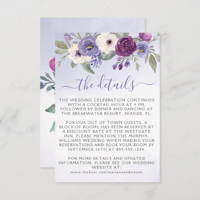 Lavender Blush Watercolor Floral Wedding Enclosure Card (Front/Back)