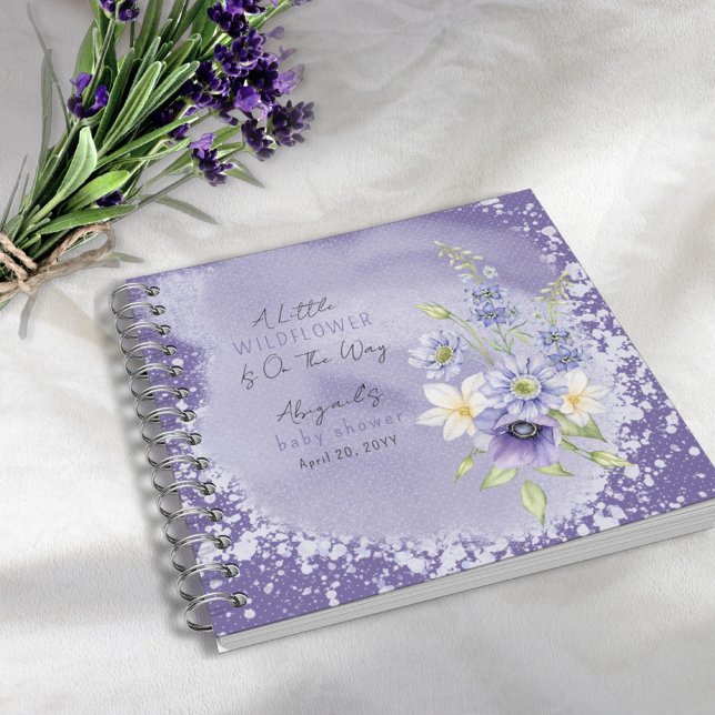Lavender Boho A Little Wildflower Baby Guest Book (A Little Wildflower Is On The Way Lavender Floral Baby Shower Guestbook Notebook)