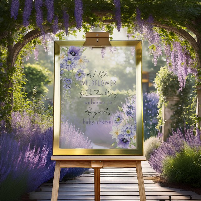 Lavender Boho A Little Wildflower Baby Shower Acrylic Sign (Boho Lavender "A Little Wildflower" Girl Baby Shower Acrylic Sign)
