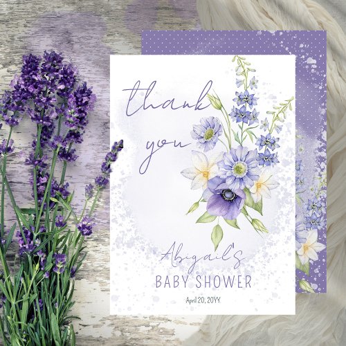 Lavender Boho A Little Wildflower Baby Shower Thank You Card