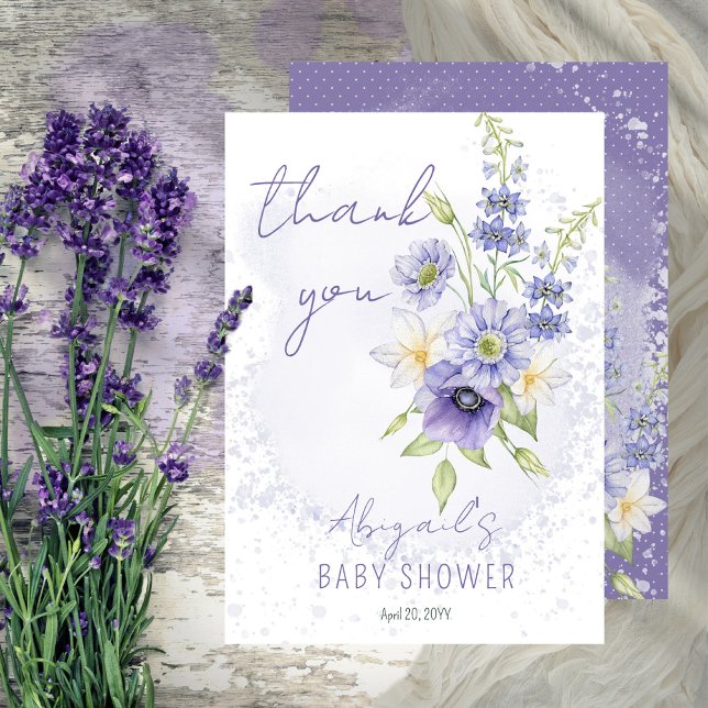 Lavender Boho A Little Wildflower Baby Shower Thank You Card (Creator Uploaded)