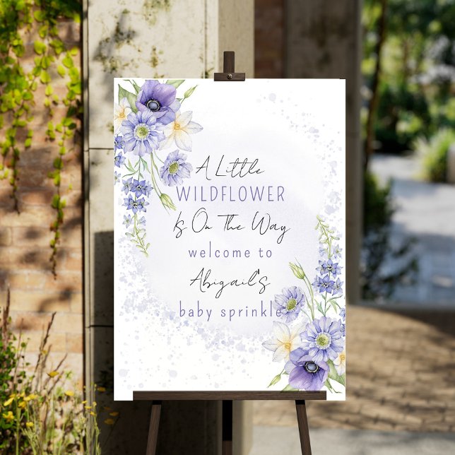 Lavender Boho A Little Wildflower Baby Sprinkle Foam Board (A Little Wildflower Is On The Way Lavender Floral Baby Sprinkle Foam Board Sign)
