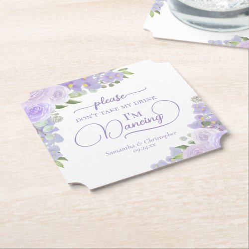 Lavender Boho Floral Don't Take My Drink Wedding Paper Coaster