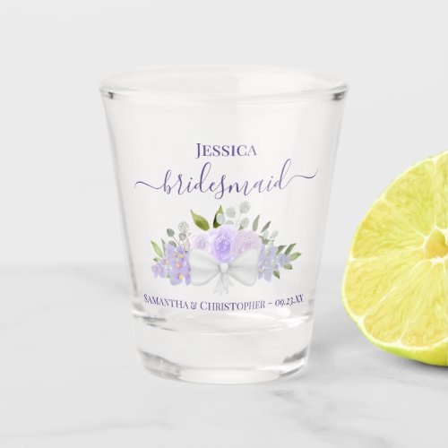 Lavender Boho Floral Elegant Bridesmaid Wedding Shot Glass