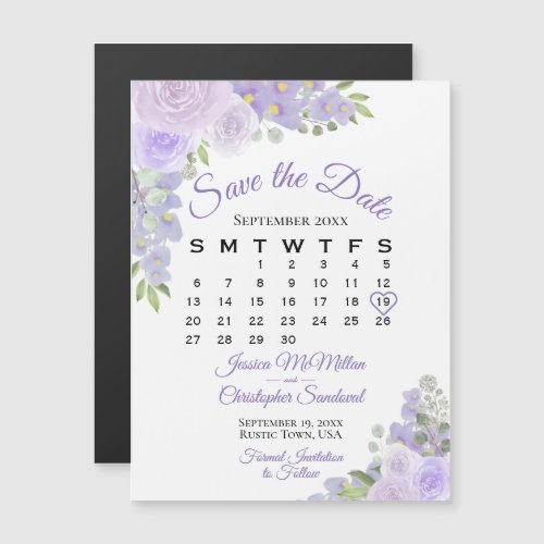 Lavender Boho Floral Save the Date Calendar Magnet