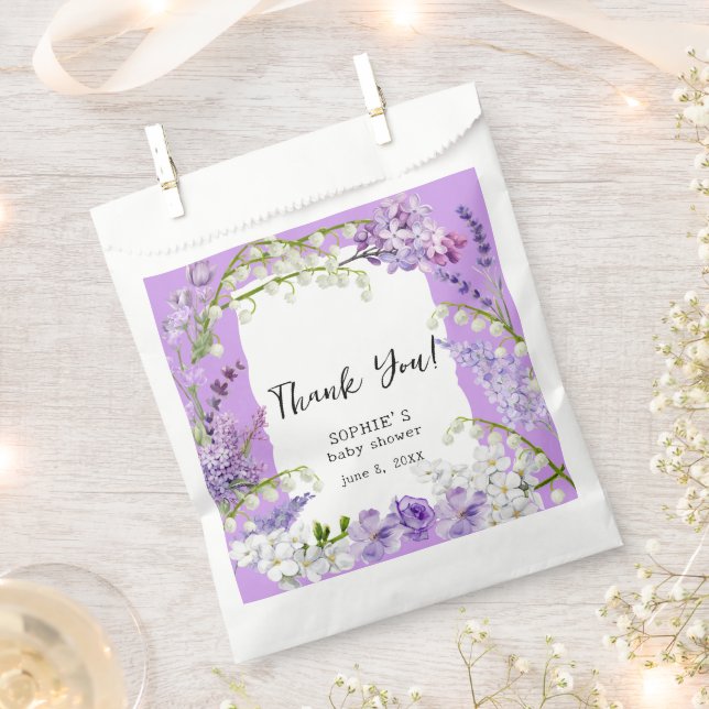 Lavender Boho Florals Customized Baby Shower Favor Bag (Clipped)
