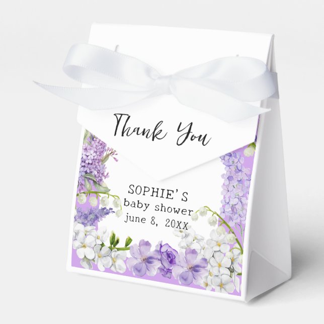 Lavender Boho Florals Customized Baby Shower Favor Boxes (Front Side)