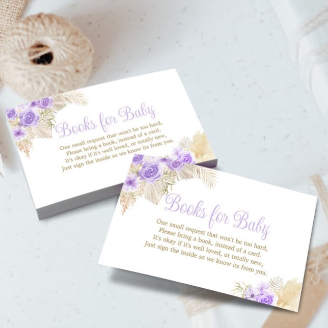 Lavender Boho Pampas Girl Shower Books Request Enclosure Card (Creator Uploaded)