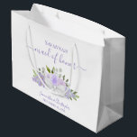 Lavender Boho Roses Bouquet Wedding Maid of Honor Large Gift Bag<br><div class="desc">This beautiful gift bag is designed for the maid of honor at your wedding. It features a beautiful boho chic design with a bouquet of hand painted watercolor roses and blossoms in pastel spring shades of lilac, lavender, and dusty purple. There is room for her name, the names of the...</div>