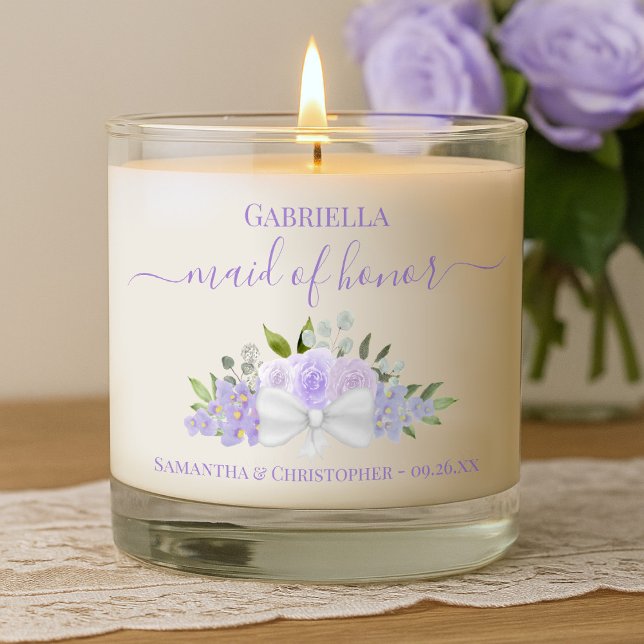 Lavender Boho Roses Maid of Honor Wedding Gift Scented Candle (Creator Uploaded)