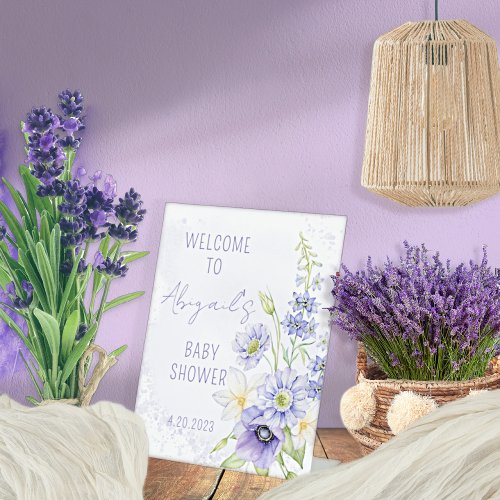 Lavender Boho Wildflower Baby Shower Welcome Pedestal Sign