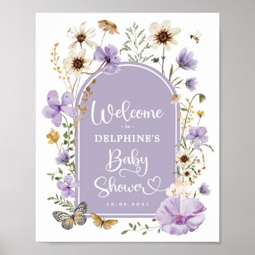 Lavender Boho Wildflower Baby Shower Welcome Poster