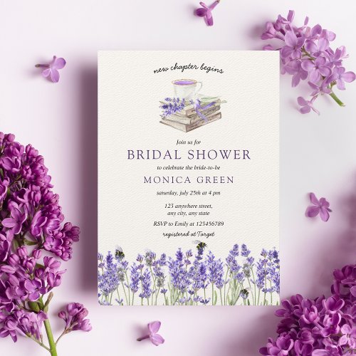 Lavender Book New Chapter Begins Bridal Shower  Invitation