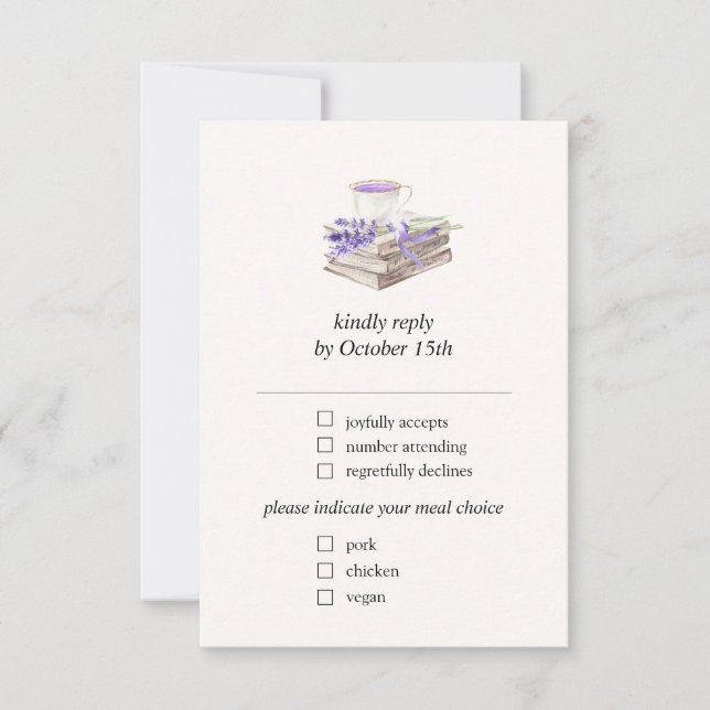 Lavender Book New Chapter Bridal Shower  RSVP Card (Front)
