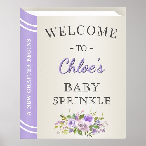 Lavender Book Storybook Baby Girl Sprinkle Welcome Poster