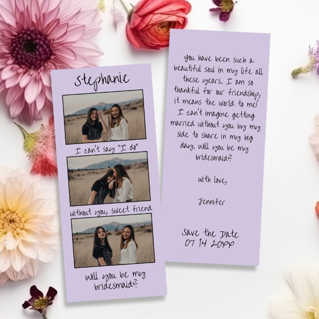 Lavender Bookmark Photo Strip Bridesmaid Proposal Save The Date (Creator Uploaded)