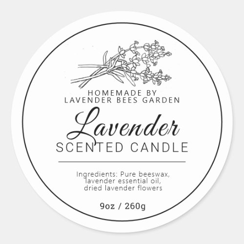 Lavender botanic art mono candle ingredients classic round sticker