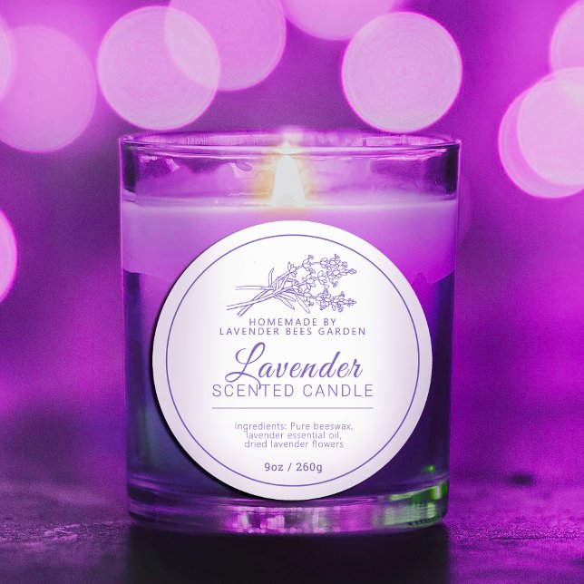 Lavender botanic art scented candle ingredients classic round sticker (Creator Uploaded)