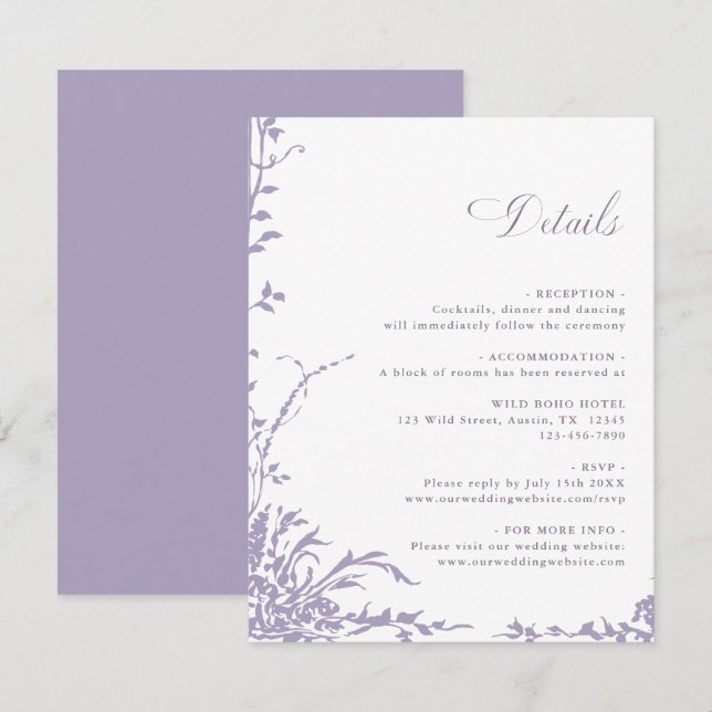  Lavender Botanical Arch Garden Wedding Details Enclosure Card (Front/Back)