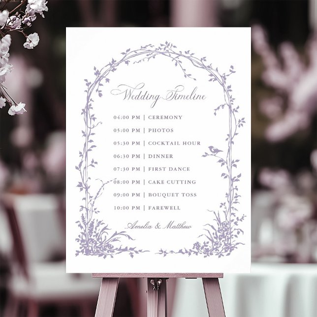 Lavender Botanical Arch Garden Wedding Timeline Foam Board (Creator Uploaded)