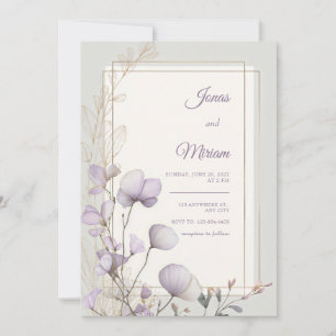 Lavender Botanical Double Gold Frame Wedding Invitation