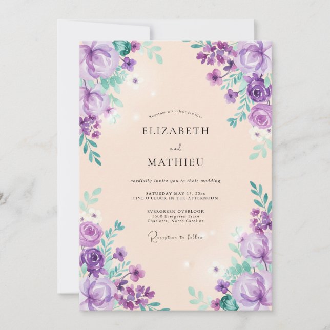 Lavender Botanical Dream Wedding Invitation (Front)